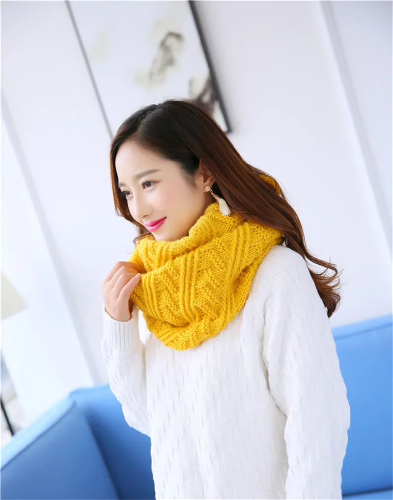 2023 New Winter Cable Ring Scarf Women Knitting Infinity Scarves